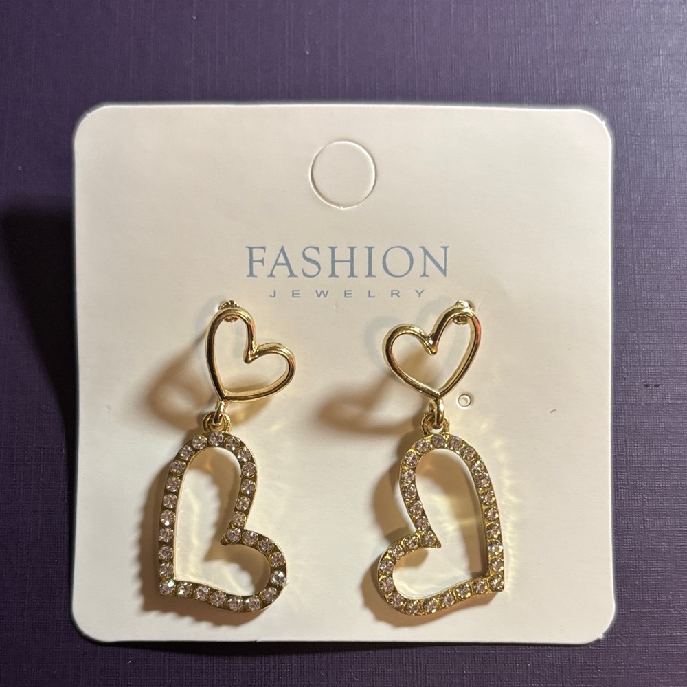 Gold Heart Drop Earrings